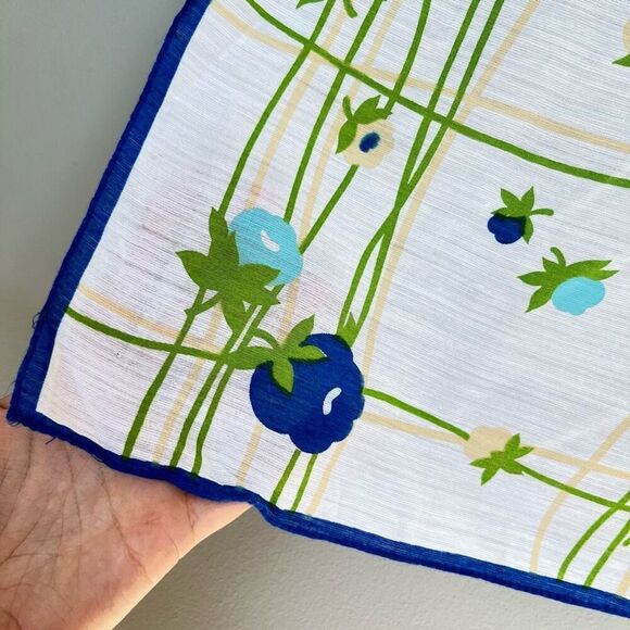 Vintage Blue & Green Floral Grid Print Scarf 25"x25" Square Lightweight - Picture 3 of 7